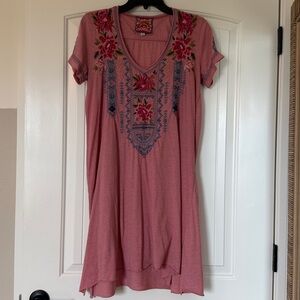 Pink Floral Embroidered Tunic Dress